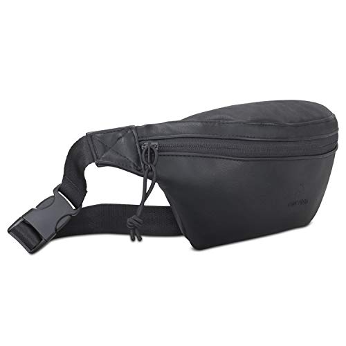 Riñonera Hombre y Mujer Negro - JOHNNY URBAN Toni Riñoneras Hip Bag de Cuero Imitación para Festivales y Deportes - Bolsa de Cintura Hipster Fanny Pack Bolso de Viaje Repelente al Agua
