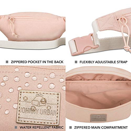 Riñonera Hombre y Mujer Rosa - JOHNNY URBAN Toni Riñoneras Hip Bag de Tela de Algodón para Festivales y Deportes - Bolsa de Cintura Hipster Fanny Pack Bolso de Viaje Repelente al Agua