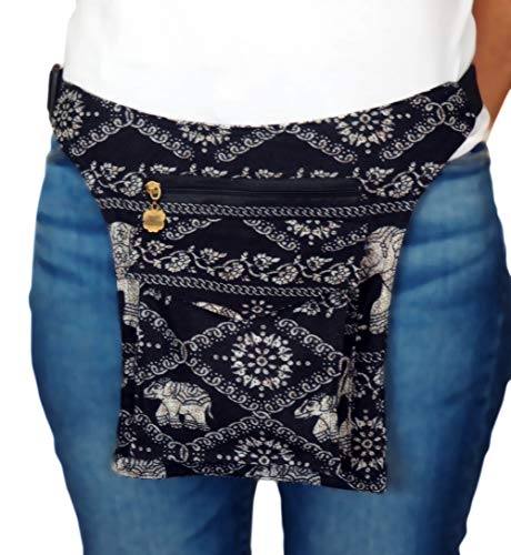 Riñonera Lateral con Tres Bolsillos | Pequeña | Bolsa de Cadera | Mujer | Fiestas | Ocio | Aire Libre (Negro)