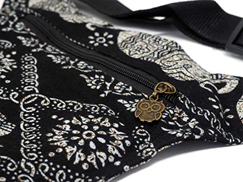 Riñonera Lateral con Tres Bolsillos | Pequeña | Bolsa de Cadera | Mujer | Fiestas | Ocio | Aire Libre (Negro)