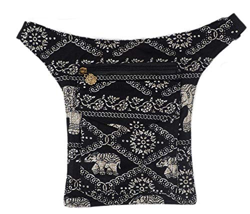 Riñonera Lateral con Tres Bolsillos | Pequeña | Bolsa de Cadera | Mujer | Fiestas | Ocio | Aire Libre (Negro)