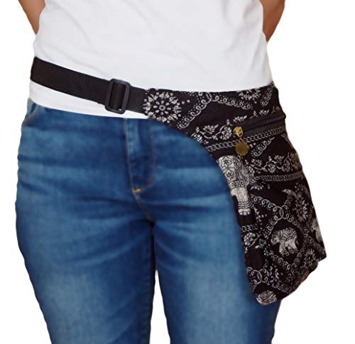 Riñonera Lateral con Tres Bolsillos | Pequeña | Bolsa de Cadera | Mujer | Fiestas | Ocio | Aire Libre (Negro)