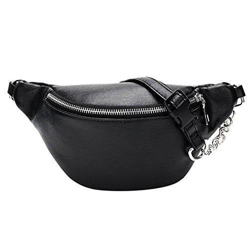 Riñonera Mujer Negra, Everpert Cintura Mujeres Cremallera Hombro Cinturón Crossbody Bolso (Negro)