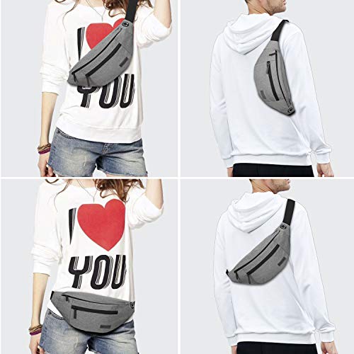 Riñonera Unisex con Conector para Auriculares y 3 Bolsillos con Cremallera, cinturón Ajustable, Bolsa para Entrenamiento al Aire Libre, Viajes, Casual, Correr, Senderismo (Grande-Gris)