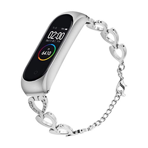 Riou Correa Compatible con Xiaomi Mi Band 4 Pulsera de Acero Inoxidable Diamante Correa de Banda de Reloj Inteligente Pulseras de Repuesto Correa