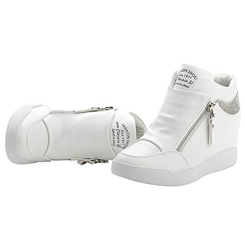 rismart Mujer Cuña Plataforma Botín Elegante Deportivos Zapatillas Zapatos SN15018(Blanco,37 EU)