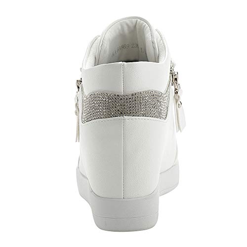 rismart Mujer Cuña Plataforma Botín Elegante Deportivos Zapatillas Zapatos SN15018(Blanco,37 EU)