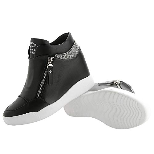 rismart Mujer Cuña Plataforma Botín Elegante Deportivos Zapatillas Zapatos SN15018(Negro,37 EU)