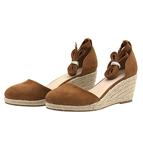 rismart Señoras Mujeres Cuña Verano Tobillo Correas Espadrilles Sandalias y Chanclas SN02715(Marrón Claro,EU39)