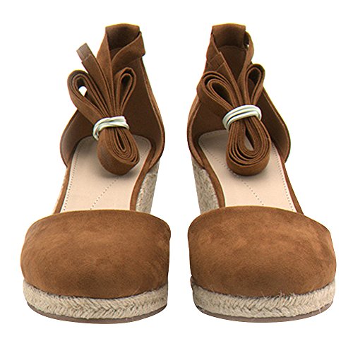 rismart Señoras Mujeres Cuña Verano Tobillo Correas Espadrilles Sandalias y Chanclas SN02715(Marrón Claro,EU39)