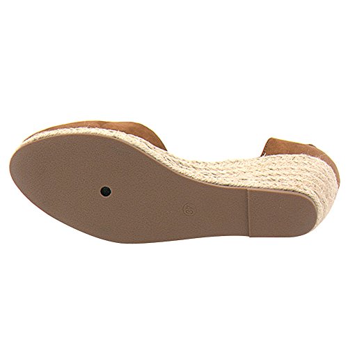 rismart Señoras Mujeres Cuña Verano Tobillo Correas Espadrilles Sandalias y Chanclas SN02715(Marrón Claro,EU39)
