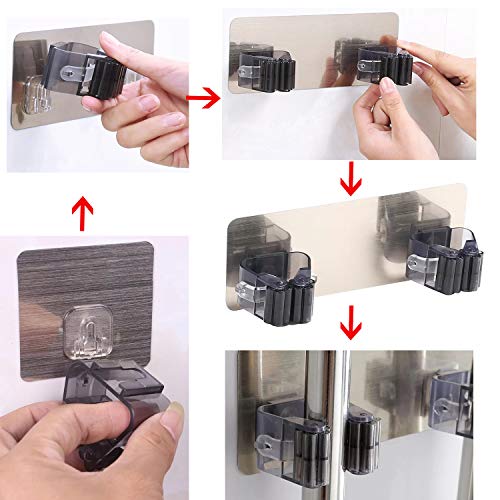 Rixow Colgador de Escobas, Colgador y Organizador para Fregonas y Batería de Cocina, Escoba Multifunción y Portaescobillas para Baño, Sala de Estar, Balcón, La Cocina - 6 PCS Ganchos Adhesivos