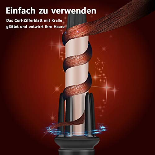 Rizador automático con rizador, material cerámico de turmalina, cuidado del cabello con iones negativos, calentamiento rápido en 30 segundos, ajuste de temperatura LCD, forma de onda duradera