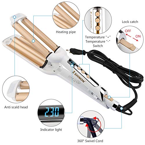 Rizador de Pelo 5 niveles de temperatura 120°C-200°C Rizador de Pelo de Cerámica Planchas Rizadoras Multifunción con Pantalla LCD,Temperatura Ajustable, Cerámicas de Turmalinas no Dañar el Pelo