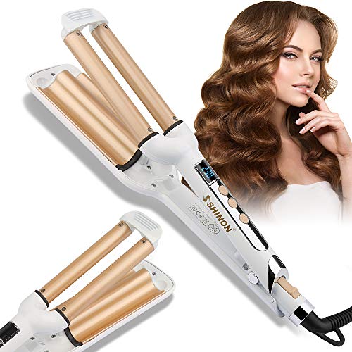 Rizador de Pelo 5 niveles de temperatura 120°C-200°C Rizador de Pelo de Cerámica Planchas Rizadoras Multifunción con Pantalla LCD,Temperatura Ajustable, Cerámicas de Turmalinas no Dañar el Pelo