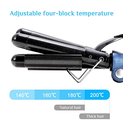 Rizador de pelo, Winpok Pinzas Rizadoras, 3 Tubo Rizador, Turmalina y Cerámica Pantalla LCD 4 Configuraciones de Temperatura (140 ° C-200 ° C), Diseño Plegable con Guantes Anti Escaldaduras