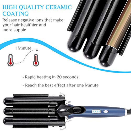 Rizador de pelo, Winpok Pinzas Rizadoras, 3 Tubo Rizador, Turmalina y Cerámica Pantalla LCD 4 Configuraciones de Temperatura (140 ° C-200 ° C), Diseño Plegable con Guantes Anti Escaldaduras