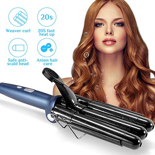Rizador de pelo, Winpok Pinzas Rizadoras, 3 Tubo Rizador, Turmalina y Cerámica Pantalla LCD 4 Configuraciones de Temperatura (140 ° C-200 ° C), Diseño Plegable con Guantes Anti Escaldaduras