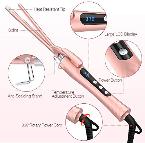 Rizador Pelo Profesional, QUARED Plancha Rizadora de 9 mm con Placas de Cerámica de Turmalina, Rizador de Pelo Eléctrico con Pantalla LCD, Temperatura Ajustable 100℃-230℃/190℉-450℉