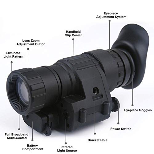 RLF LF Telescopios de visión Nocturna monoculares Militares Incluye Soporte para la Cabeza y Potente Sensor infrarrojo para Oscuridad Total, Negro
