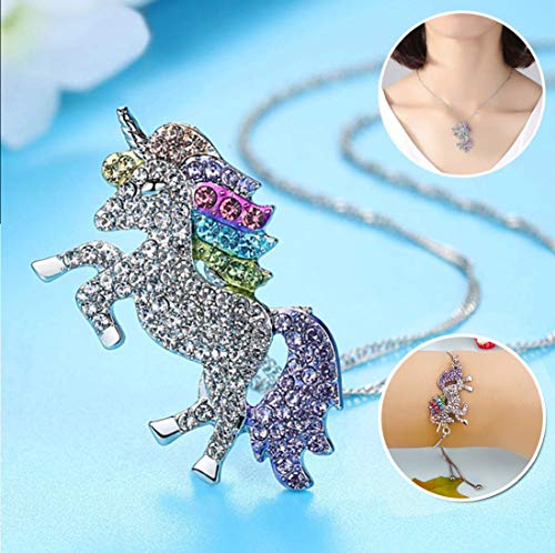 RLGPBON Pack 5 Unicornios Mochila con cordón/Maquillaje Bolsa/Collar de Cadena de aleación/Pulsera/5 Piezas de Lazos para el Cabello Unicornio/Unicornio Drawstring Gift para niñas