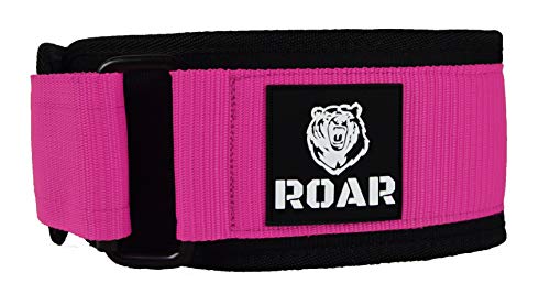 Roar® Cinturón Lumbar Gimnasio, Cinturon Gimnasio Hombre y Mujer, Cinturon Halterofilia, Powerlifting, Crossfit, Levantamiento Peso, Musculacion, Cinturon Gym Hombre, Cinturon Pesas (Rosa, S)