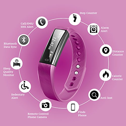 RobotsDealMonitor Deportivo Pulsera Inteligente ID115 Recordatorio LlamadasRastreadorde Actividad Bluetooth para teléfono Android iOS (Púrpura)