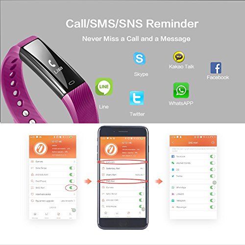 RobotsDealMonitor Deportivo Pulsera Inteligente ID115 Recordatorio LlamadasRastreadorde Actividad Bluetooth para teléfono Android iOS (Púrpura)