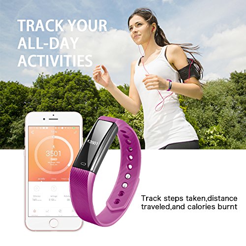 RobotsDealMonitor Deportivo Pulsera Inteligente ID115 Recordatorio LlamadasRastreadorde Actividad Bluetooth para teléfono Android iOS (Púrpura)