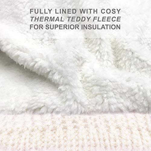 Rockjock Gorro de Punto de Cable de Diamante Grueso para Mujer con Forro térmico de Felpa de Felpa y Pompones de Piel sintética Desmontables