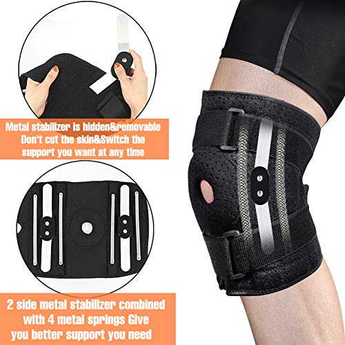 Rodillera ajustable con bisagras para hombres y mujeres, estabilizador de rótula abierta, soporte para rodillas, artritis, alivio del dolor, protección para correr, rodilleras