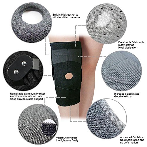 Rodillera deportiva Estabilizadora de Rotuliana Menisco con Bisagras de aleación de aluminio Desmontable Ajustable Profesional protector de rodilla Soporte de Medial y Lateral (Negro Bisagras Soporte)