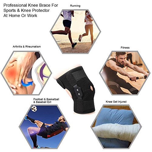 Rodillera deportiva Estabilizadora de Rotuliana Menisco con Bisagras de aleación de aluminio Desmontable Ajustable Profesional protector de rodilla Soporte de Medial y Lateral (Negro Bisagras Soporte)