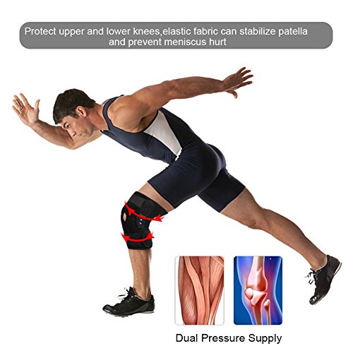 Rodillera deportiva Estabilizadora de Rotuliana Menisco con Bisagras de aleación de aluminio Desmontable Ajustable Profesional protector de rodilla Soporte de Medial y Lateral (Negro Bisagras Soporte)