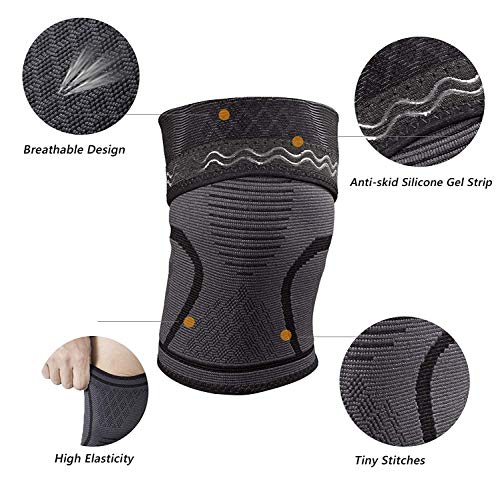 Rodillera Menisco-iBuger Knee Brace Manga de compresión de rodilla totalmente ajustable alivio seco transpirable abierto rótula dolor en la rodilla del menisco, la artritis y la ACL,Gris (Grande)