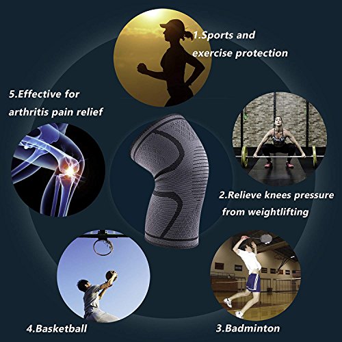 Rodillera Menisco-iBuger Knee Brace Manga de compresión de rodilla totalmente ajustable alivio seco transpirable abierto rótula dolor en la rodilla del menisco, la artritis y la ACL,Gris (Grande)