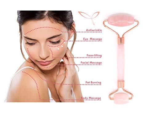 Rodillo de cuarzo rosa para la cara: calidad premium, facial, hecho a mano, cristal auténtico 100% natural, alivio de la piel, rodillo de jade natural antienvejecimiento
