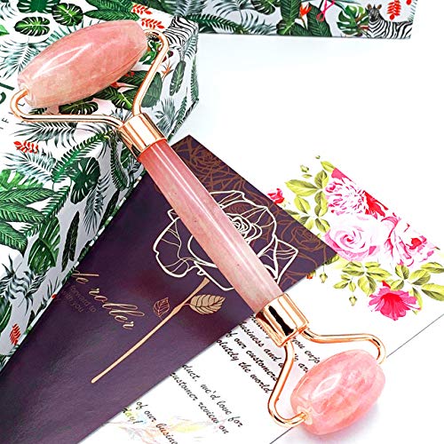 Rodillo de cuarzo rosa Premium,Jade Roller, Masaje facial, Piedra rosa natural, Masajeador antiarrugas relajante, herramienta antienvejecimiento para tu piel. Ideal para regalo.