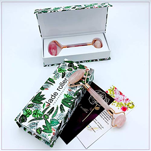 Rodillo de cuarzo rosa Premium,Jade Roller, Masaje facial, Piedra rosa natural, Masajeador antiarrugas relajante, herramienta antienvejecimiento para tu piel. Ideal para regalo.