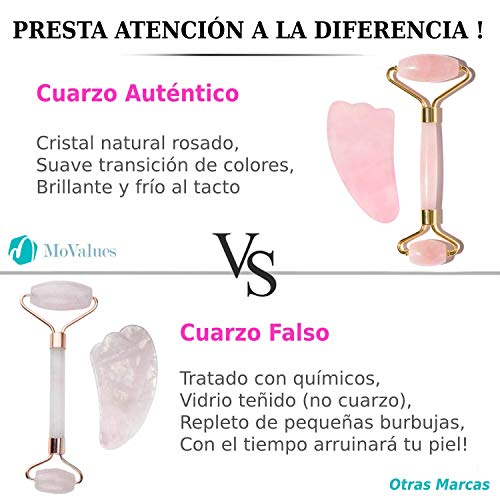Rodillo de Jade, Gua Sha y Pincel - Set de Masaje Facial en Piedra de Cuarzo Rosa 100% Natural - Masajeador Anti Arrugas, Reducción de Ojeras, Desinflama - Herramientas de Belleza para el Rostro