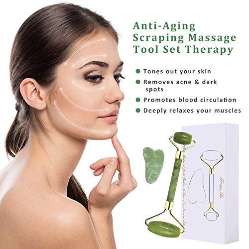 Rodillo De Jade, Jade Roller, Rodillo Facial de Jade, Rodillo de masaje de jade, Facial Masaje Piedra Gua Sha Jade, Anti Aging, Piel Que Aprieta, Belleza Tools