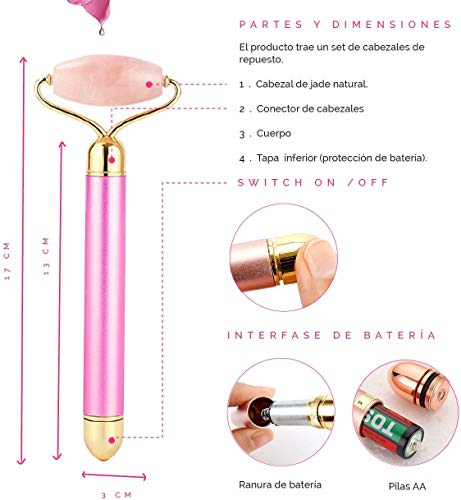 Rodillo de Jade, Masajeador Facial Antienvejecimiento,Piedra Jade Auténtica, Relaja la Piel, Elimina Ojeras, Reduce las Arrugas, Promueve la Circulación, Color Rosa