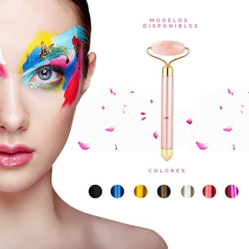 Rodillo de Jade, Masajeador Facial Antienvejecimiento,Piedra Jade Auténtica, Relaja la Piel, Elimina Ojeras, Reduce las Arrugas, Promueve la Circulación, Color Rosa