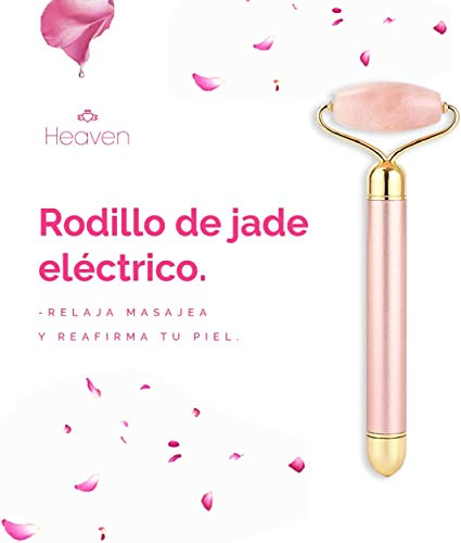 Rodillo de Jade, Masajeador Facial Antienvejecimiento,Piedra Jade Auténtica, Relaja la Piel, Elimina Ojeras, Reduce las Arrugas, Promueve la Circulación, Color Rosa
