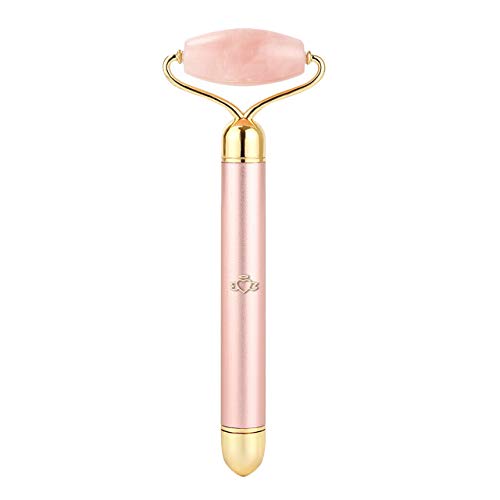 Rodillo de Jade, Masajeador Facial Antienvejecimiento,Piedra Jade Auténtica, Relaja la Piel, Elimina Ojeras, Reduce las Arrugas, Promueve la Circulación, Color Rosa