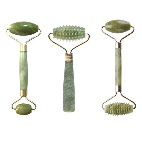 Rodillo de jade masajeador facial para rostro, rodillo de jade antienvejecimiento, masajeador facial natural, 3 piezas/set