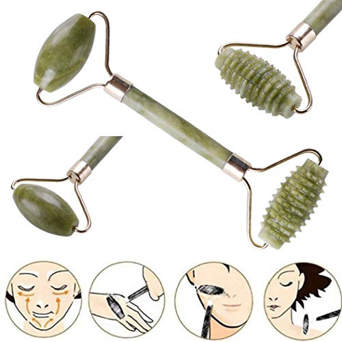 Rodillo de jade masajeador facial para rostro, rodillo de jade antienvejecimiento, masajeador facial natural, 3 piezas/set