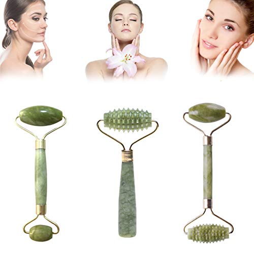 Rodillo de jade masajeador facial para rostro, rodillo de jade antienvejecimiento, masajeador facial natural, 3 piezas/set