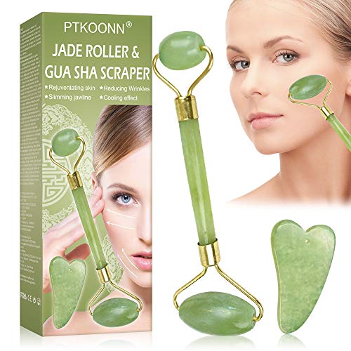 Rodillo de jade, rodillo de masaje facial, jade facial, piedra de jade, rodillo de masaje para tu cara, cuello, cuerpo y ojos, antienvejecimiento y apretar la herramienta de cuidado de la piel.