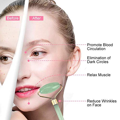 Rodillo de jade, rodillo de masaje facial, jade facial, piedra de jade, rodillo de masaje para tu cara, cuello, cuerpo y ojos, antienvejecimiento y apretar la herramienta de cuidado de la piel.